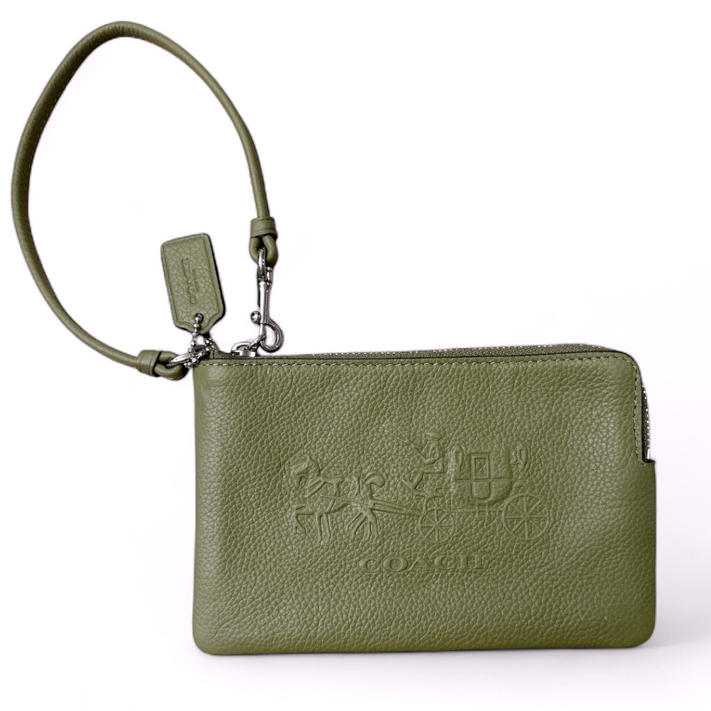 COACH embossed horse and carriage  l-zip wristlet